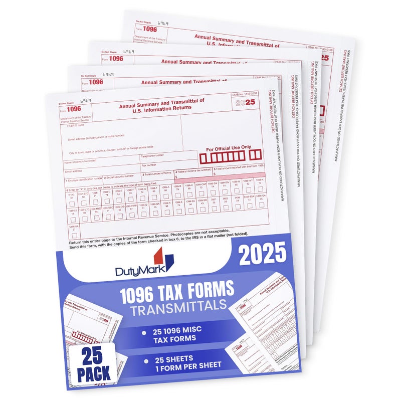 Dutymark 1096 Transmittal Tax Forms 2025, 25 Pack of 1096 Summary Laser Tax Forms, Compatible with QuickBooks and Accounting Software, Use for 1099 NEC, MISC, INT, and Other 1099 Forms - Image 4